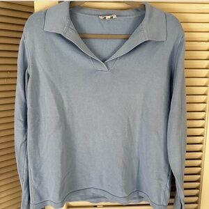 Djerf Avenue Polo Long Sleeve Top Blue Size M